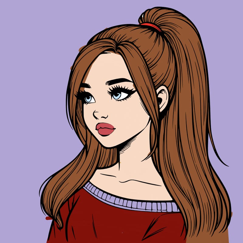 realistic girl with a high ponytail