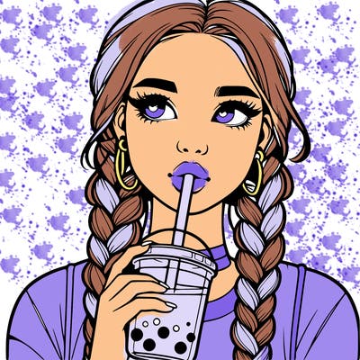 realistic girl with braided hair drinking boba