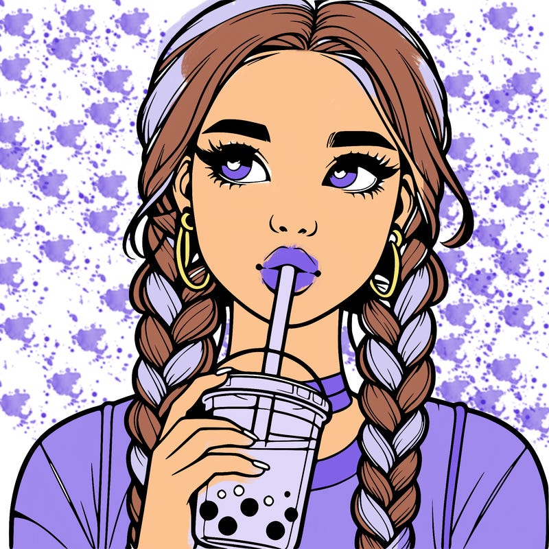 realistic girl with braided hair drinking boba
