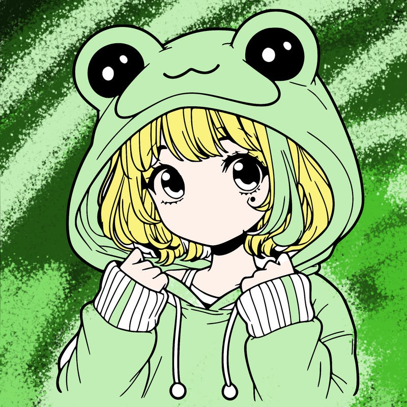 a cute teenage girl wearing a frog hoodie