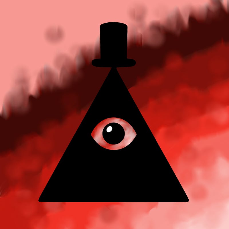 yellow pyramid with one eye and a top hat