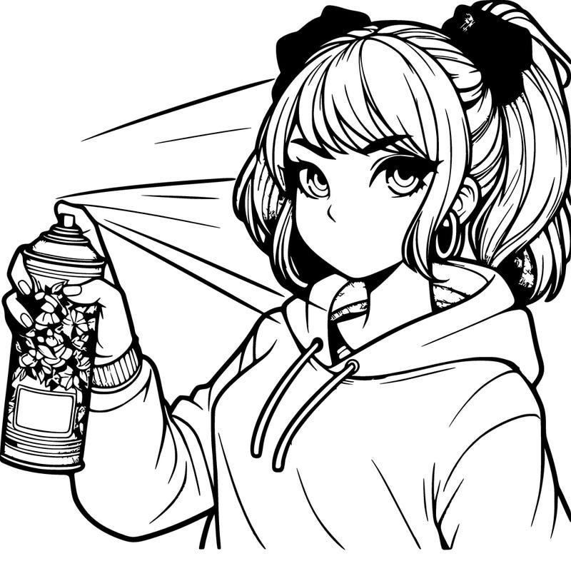 a realistic girl spray painting