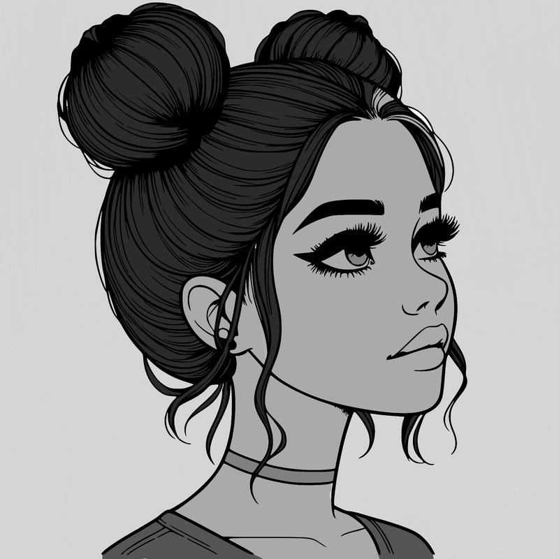 realistic girl with buns on the top of her head