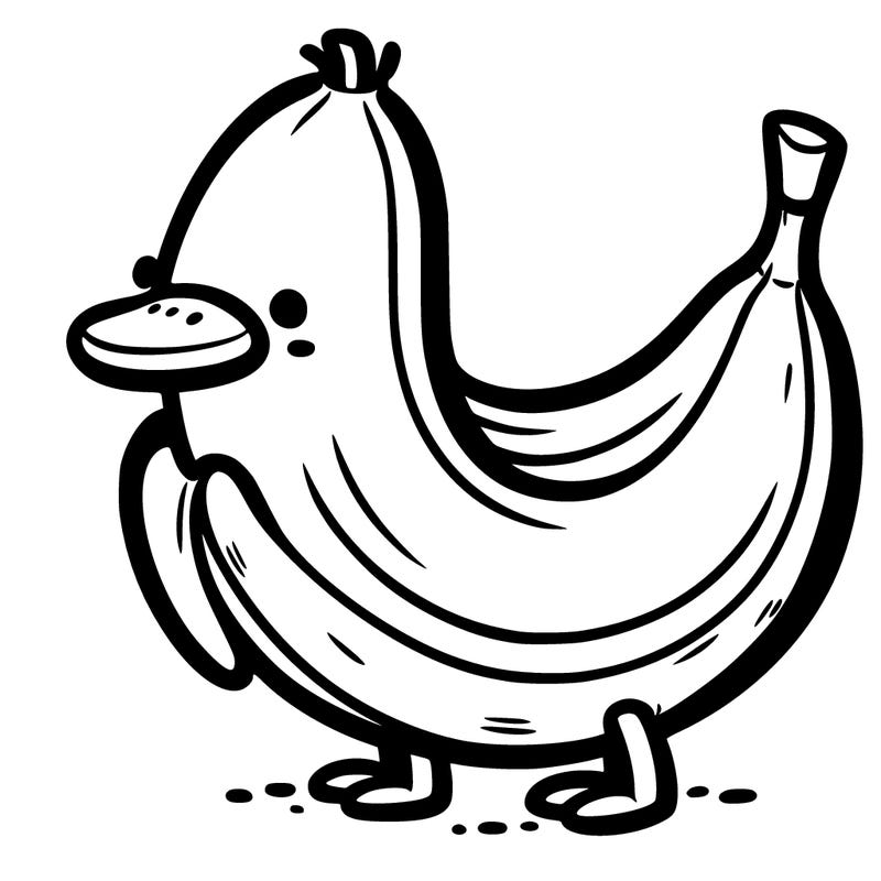 a banana that looks like a duck whith two legs