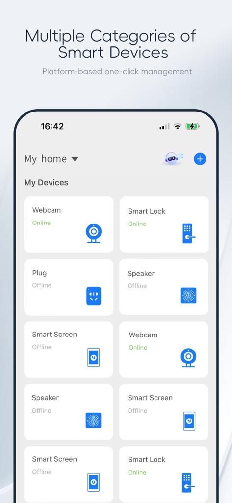 USmart Go - Dashboard dell'app USmart Go che mostra più dispositivi per la smart home come webcam e serrature smart