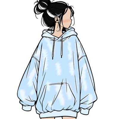 realistic girl with a oversized sweatshirt on and a bun