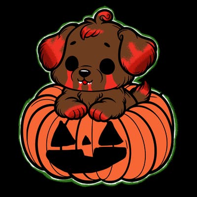cute little puppy in a pumpkin
