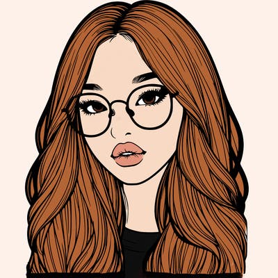 realistic korean girl with long hair, glasses and big lips