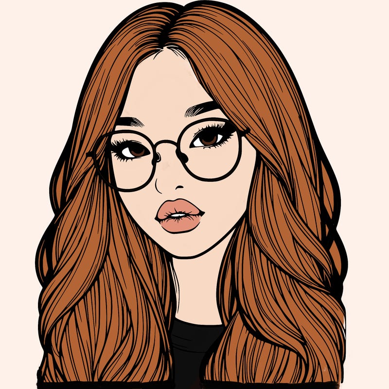 realistic korean girl with long hair, glasses and big lips