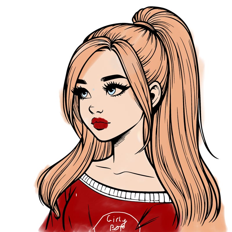 realistic girl with a high ponytail