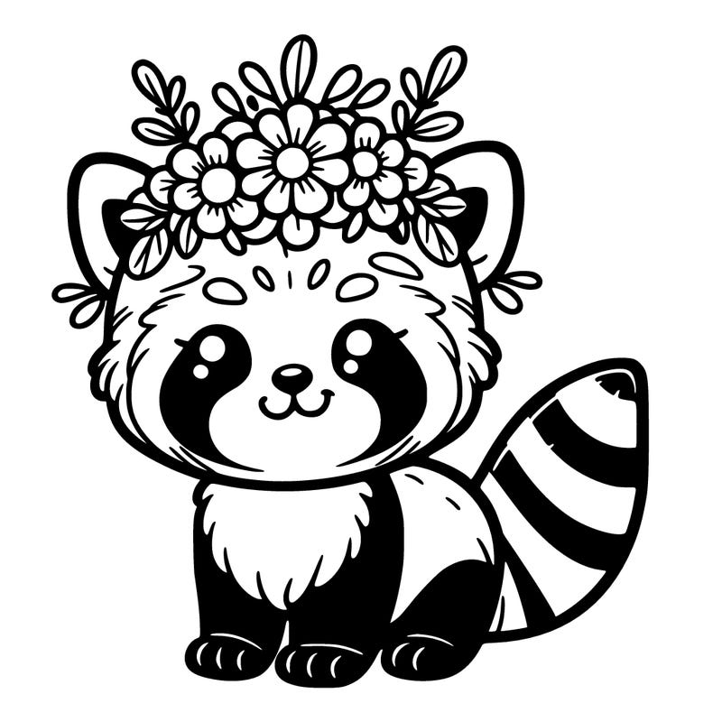 red panda with flower crown