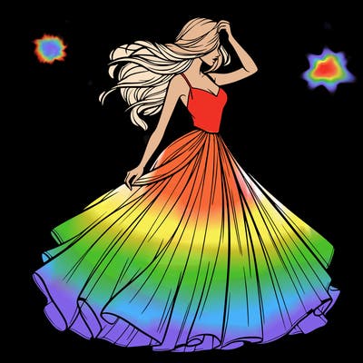 realistic woman with dress flowing in the wind