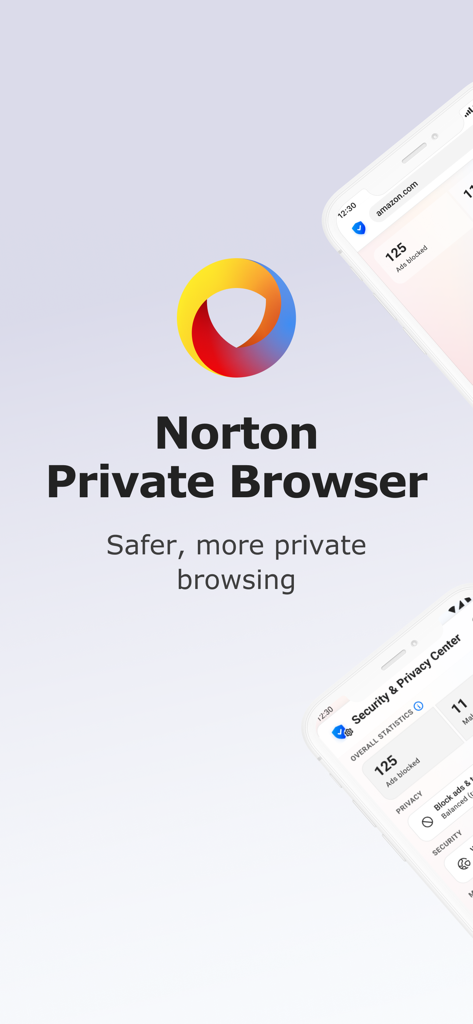 Logo e slogan do Norton Private Browser com interface de centro de segurança e privacidade