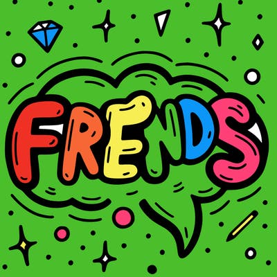 the word ''friends'' in bubble letters