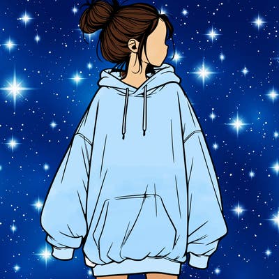 realistic girl with a oversized sweatshirt on and a bun