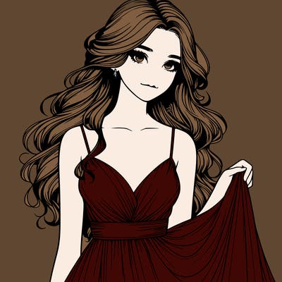 realistic girl in flowy silky prom dress