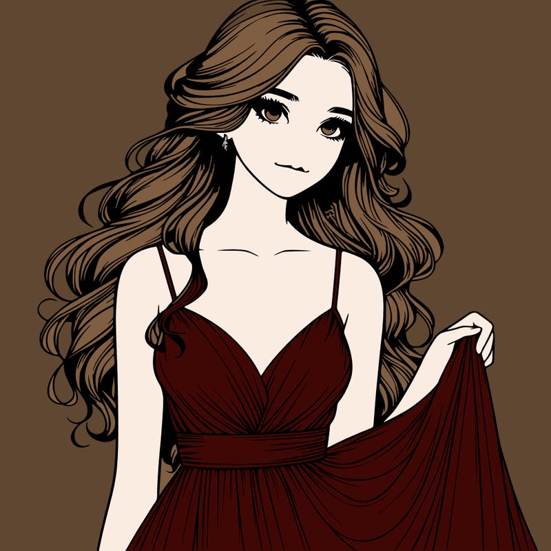 realistic girl in flowy silky prom dress