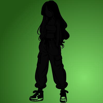 girl in baggy pants crop top and long hair