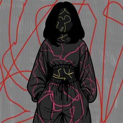 realistic girl faceless with baggy pants and a crop top