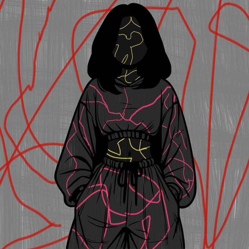 realistic girl faceless with baggy pants and a crop top