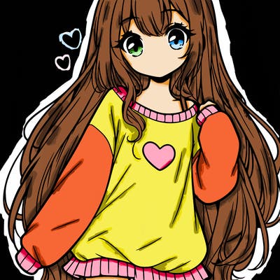 sweet cute anime girl with long hair in cute sweatshirt