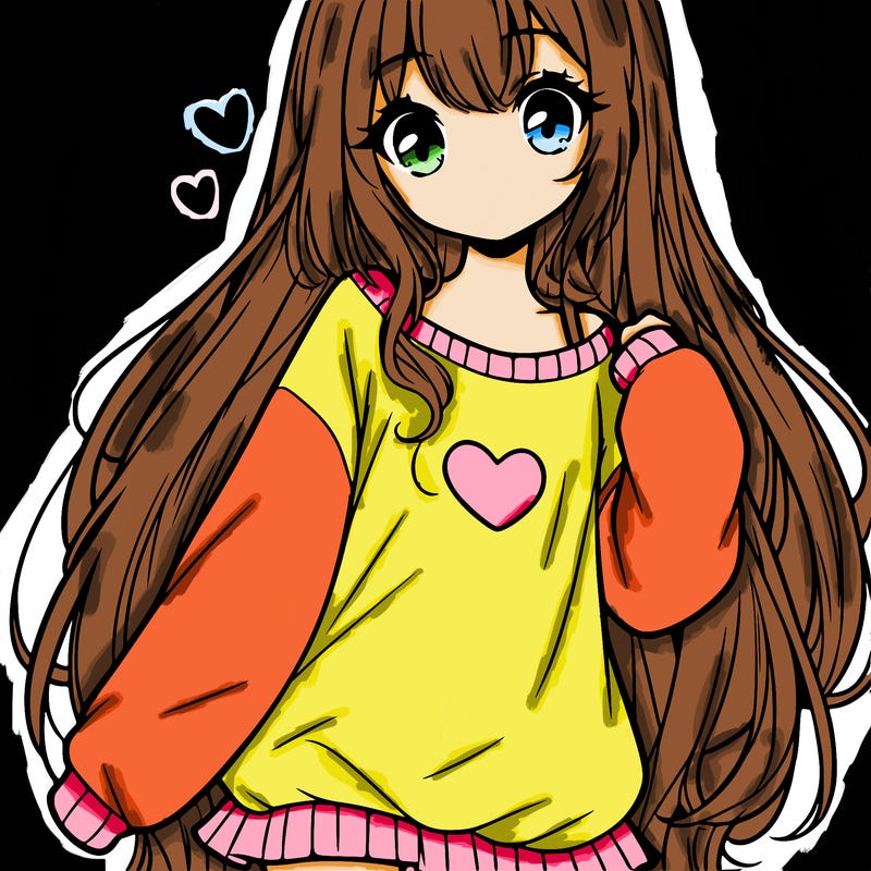 sweet cute anime girl with long hair in cute sweatshirt