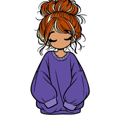 girl with baggy sweatshirt and messy bun