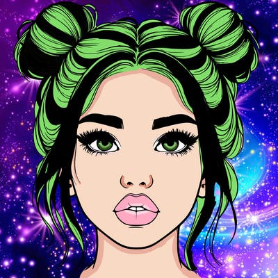 realistic girl with two buns on her hair and lips