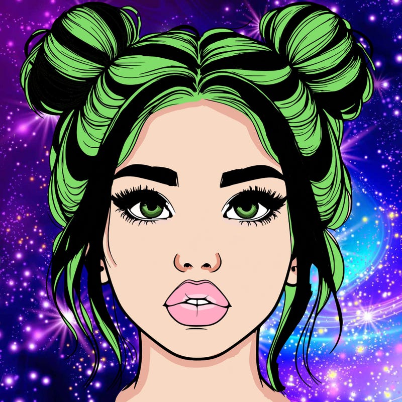 realistic girl with two buns on her hair and lips