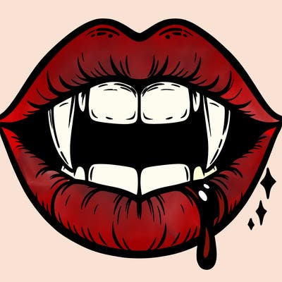 lips with vampire teeth