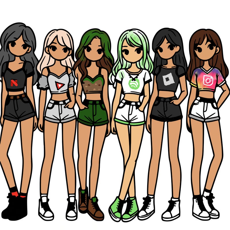 a group of girls wearing crop tops and shorts
