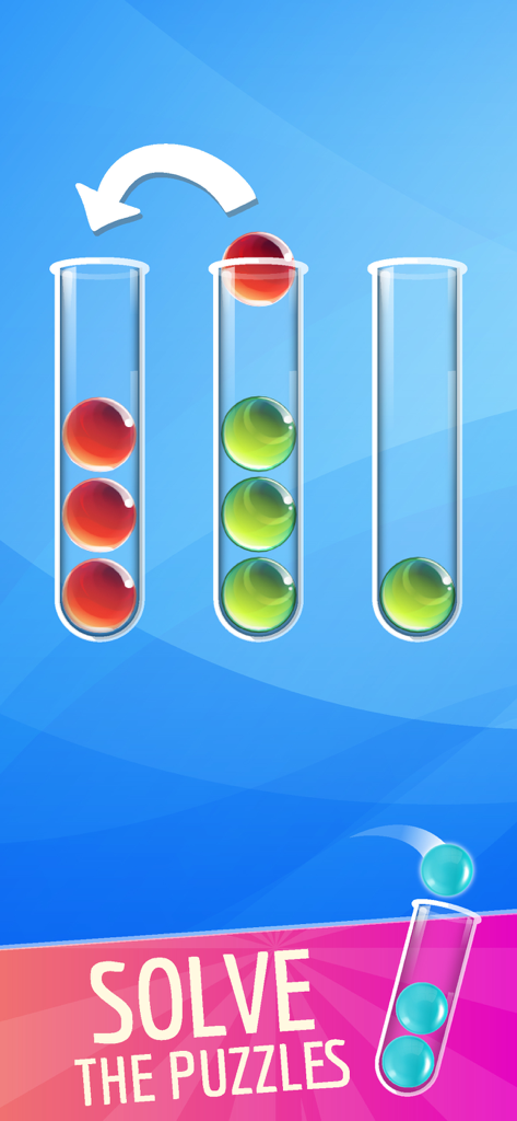 Gameplay of sorting colored balls into glass tubes