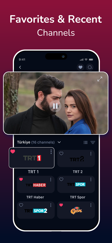 IPTV Player: Streamflow Pro - Streamflow Pro IPTV player app interface showing the favorites and recent channels section with live TV streaming