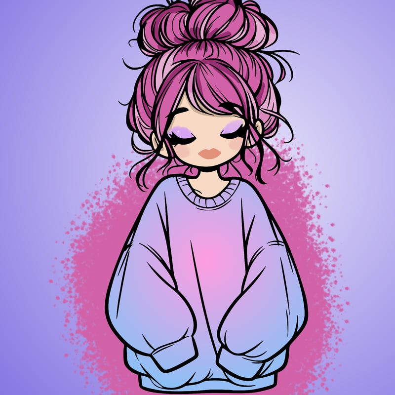 girl with baggy sweatshirt and messy bun