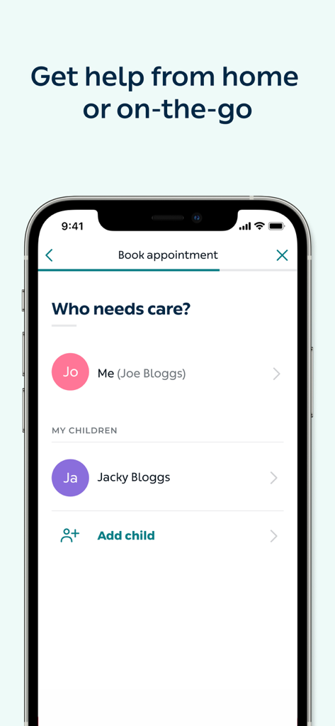 Écran de l'application Livi pour prendre un rendez-vous vidéo avec un médecin pour un parent ou un enfant