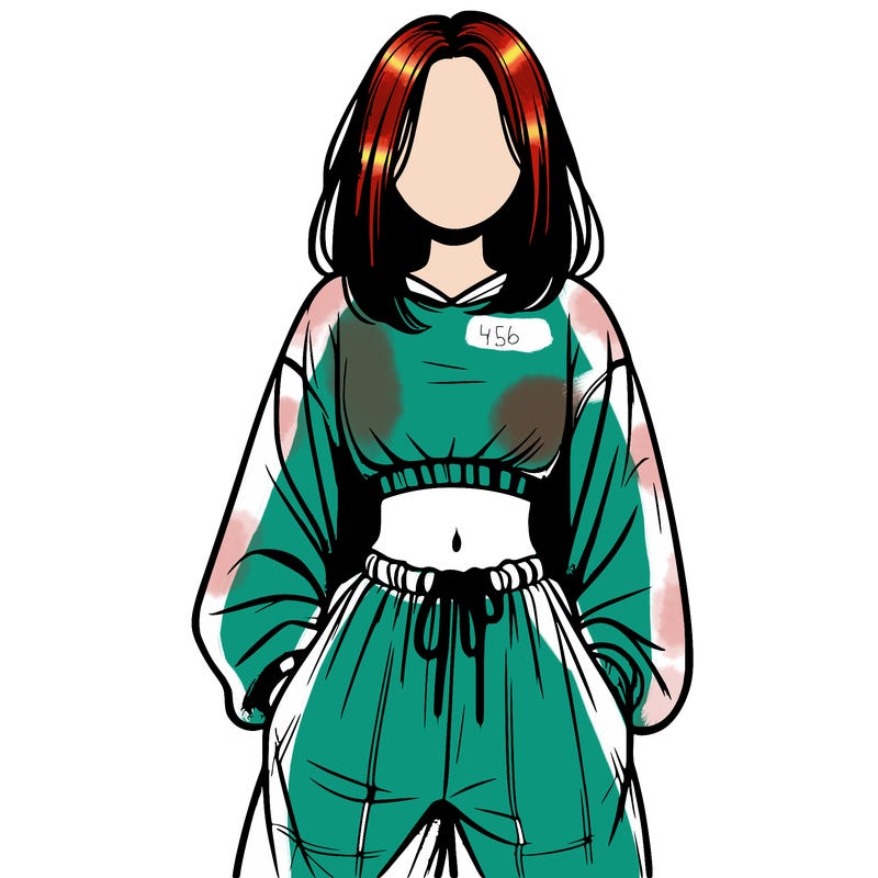 realistic girl faceless with baggy pants and a crop top