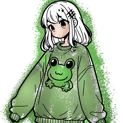 girl wearing frogging sweatshirt