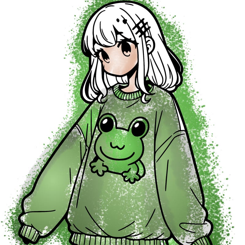 girl wearing frogging sweatshirt