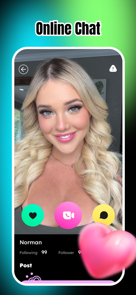 Himi - Adult Video Chat online - A profile screen in the Himi app featuring a woman and video chat icons