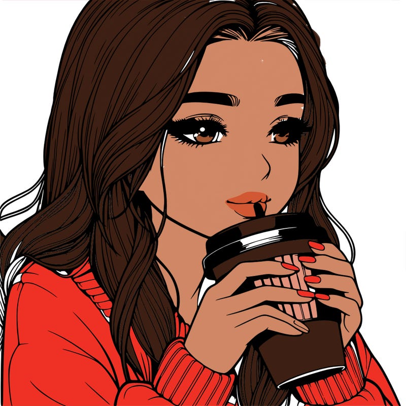 realistic girl drinking coffee