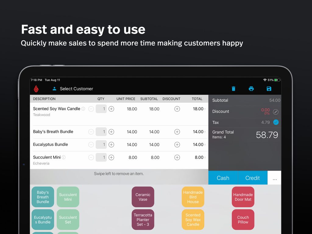 Lightspeed Retail POS (S) - Interfaccia iPad di Lightspeed Retail POS che mostra una schermata di checkout con articoli e opzioni di pagamento