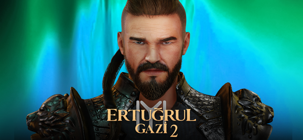 Character portrait of Ertugrul Gazi in detailed medieval armor from the game Ertugrul Gazi 2