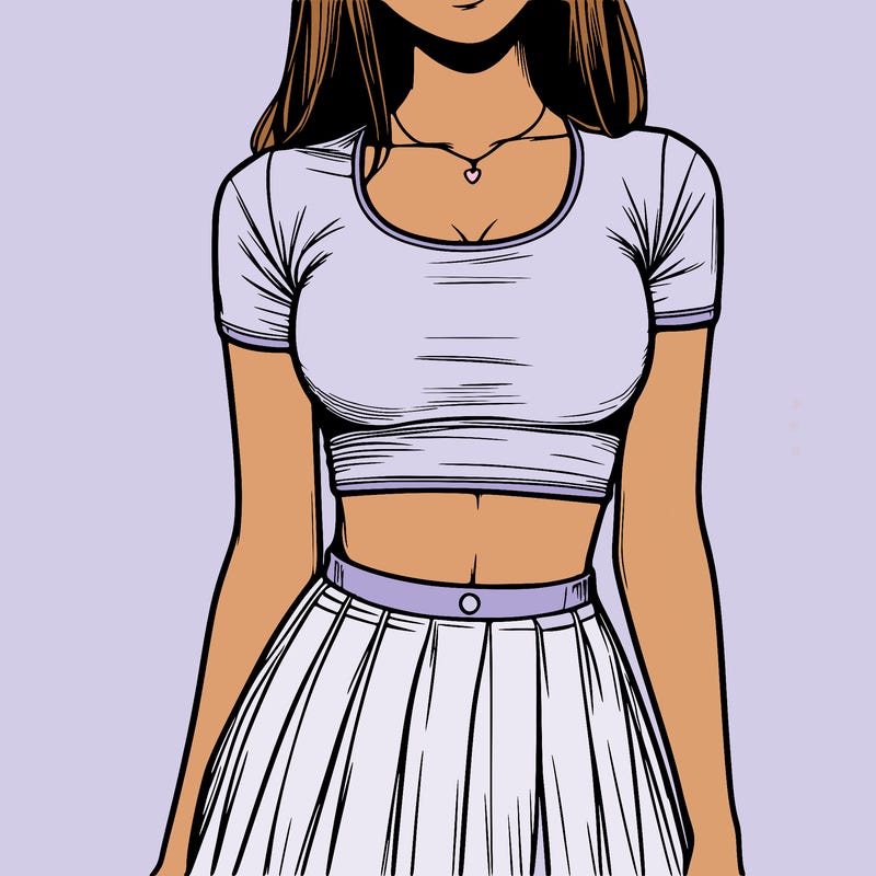 realistic girl wearing crop top and skirt