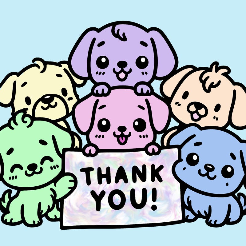 a bunch of cute dogs holding a thank you sign