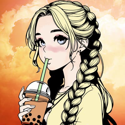realistic girl with braided hair drinking boba