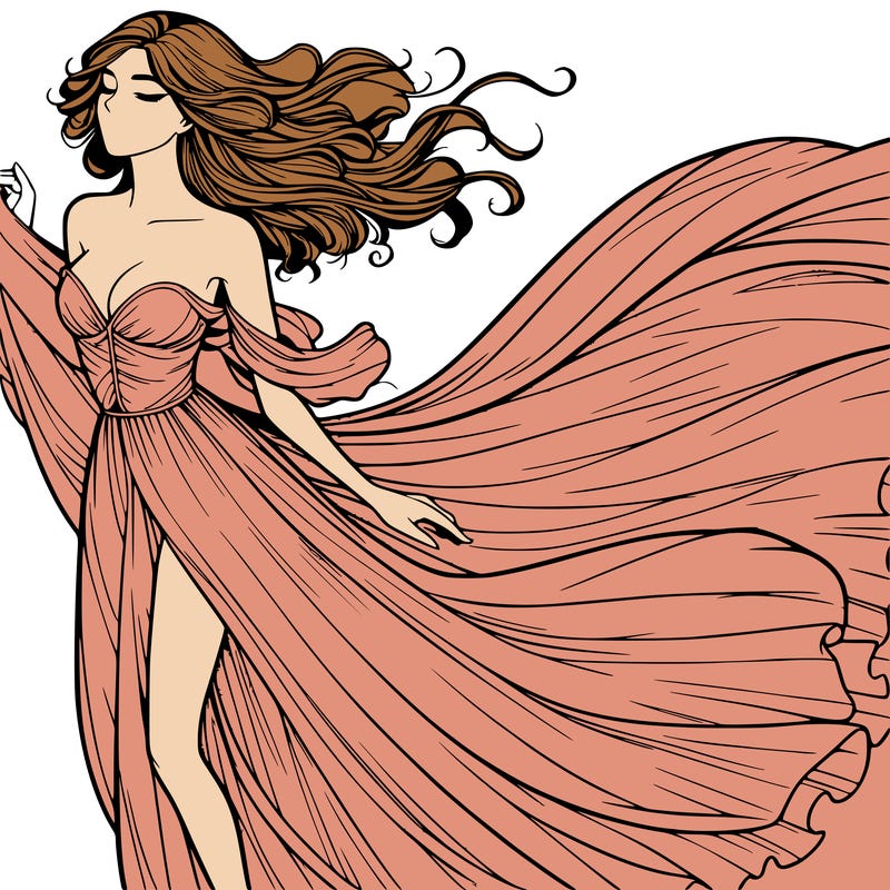 realistic woman in dress flowing the the wind