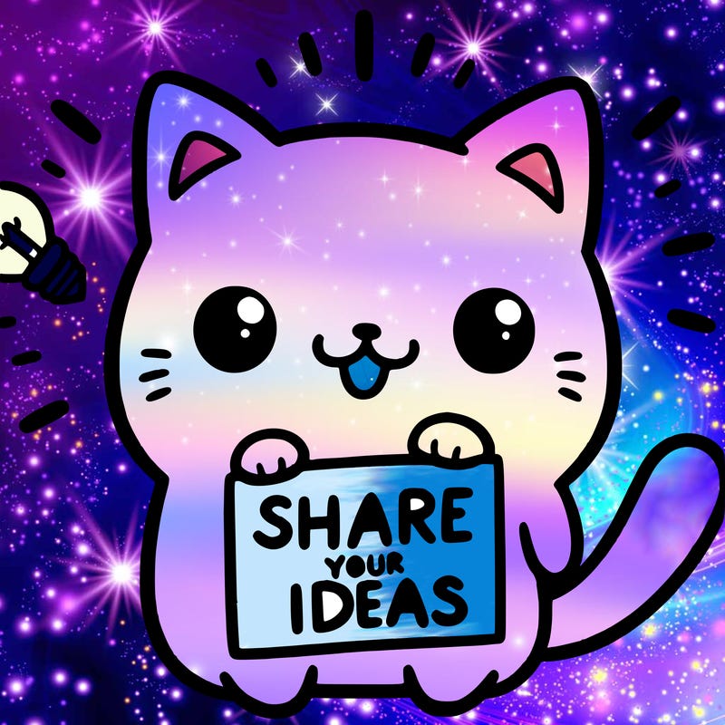 a cute cat saying share your ideas