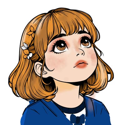 realistic girl looking up