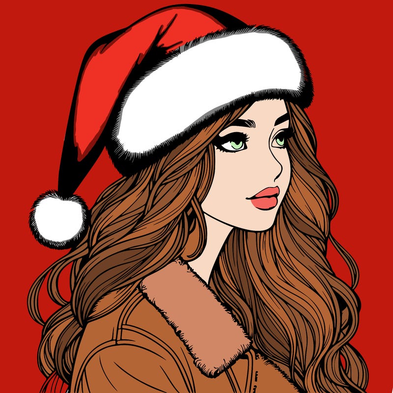 realistic girl in santa hat