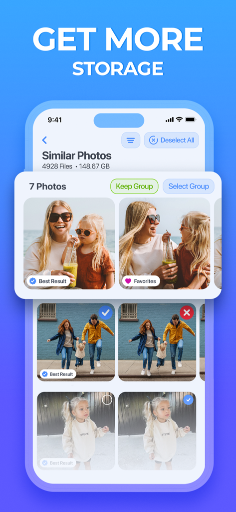 iKit Cleaner app displaying similar photos to reclaim iPhone storage